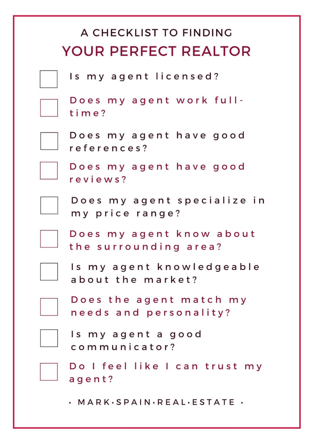 checklist for your perfect realtor