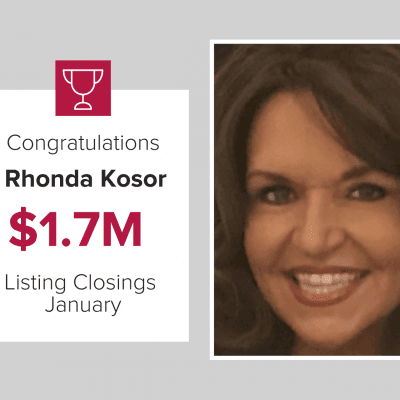 Rhonda was our number 3 agent in January 2021 for Listing Closings.