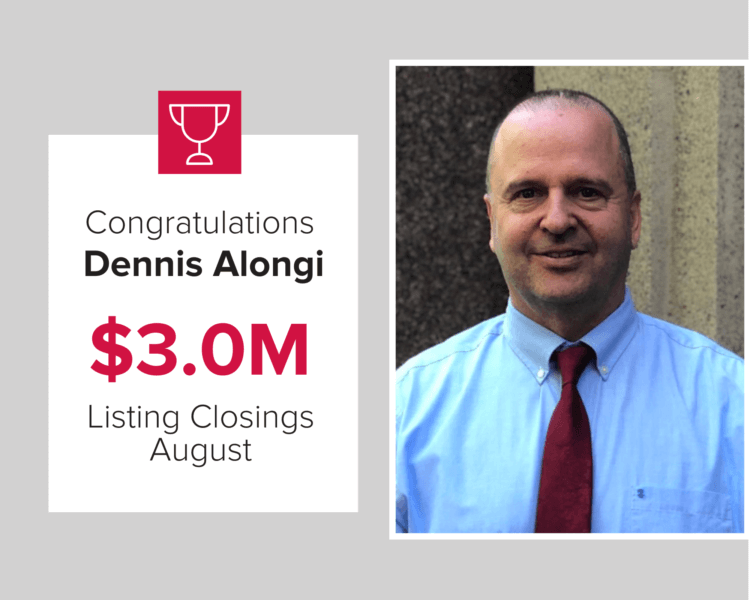 Dennis was the top agent for August 2020 for Listing Closings
