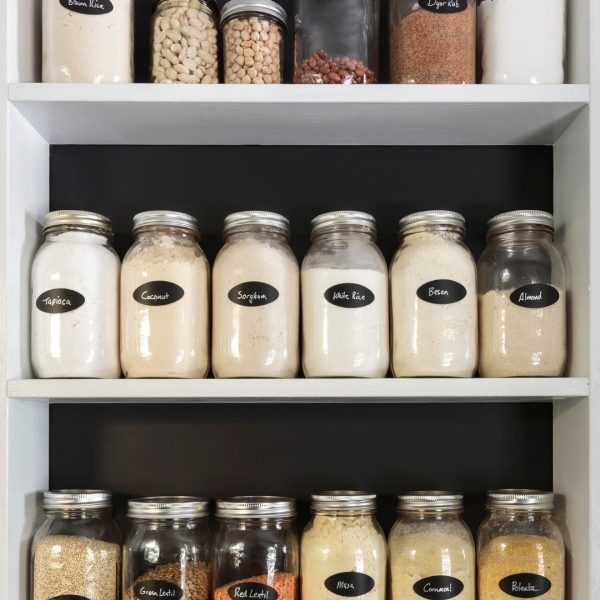 Utilize labeled containers for organization of your pantry!